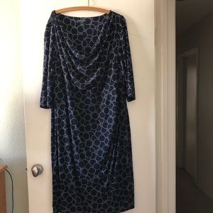 LAUREN by Ralph Lauren Navy/White cowl neck dress
